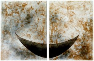East=West, 1998, diptych, carborundum print, charcoal on paper mounted on canvas, 80 x 100 cm each