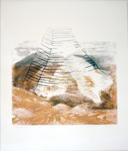 Ziggurat, 2013, silkscreen, chalk, 73 x 90 cm